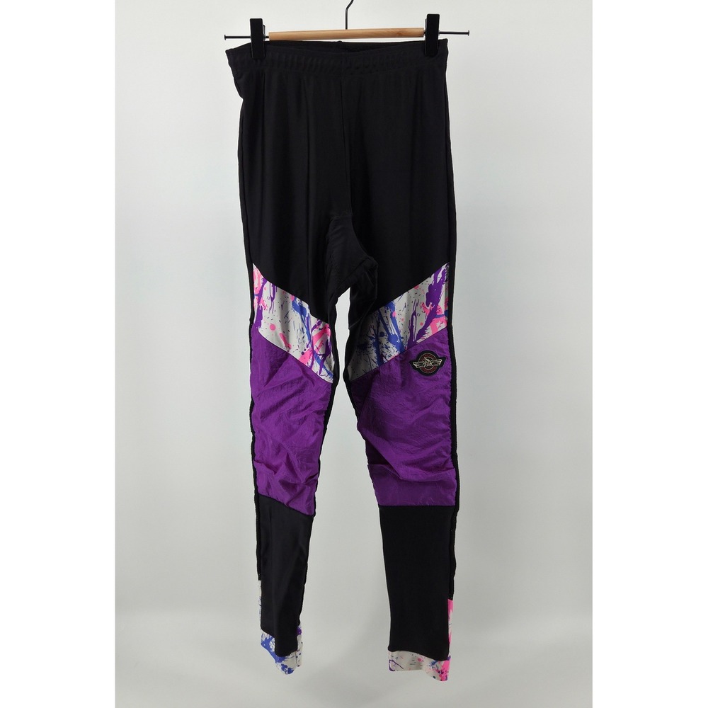 VTG Serac Cycling Pants Size Medium Splatter Print Purple Padded Spandex 80s 90s